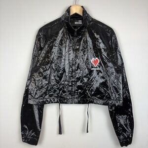 Love Moschino Cropped Jacket Pixelated Heart Womens Sz 8 Black